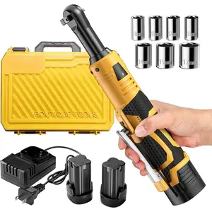 Cordless Electric Ratchet Wrench Set, 3/8" 18V Power Ratchet, 550 RPM, Cordless Ratchet Tool Kit with Variable Speed, LED Light, 2 * 2.0Ah Li-  and Fast Charger,Yellow