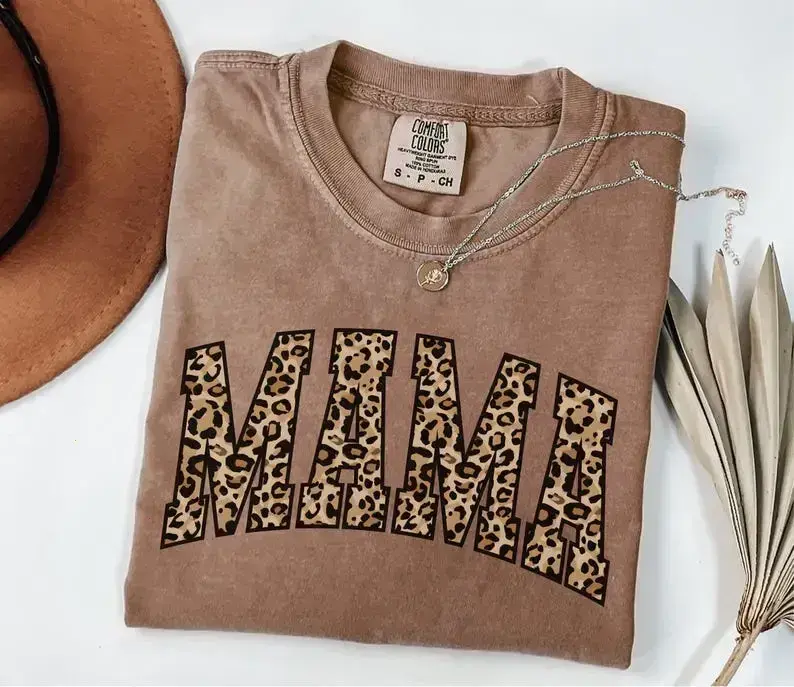 [Sale Up To 50%] Comfort Colors Leopard Print Mama Shirt Gift for Mom, Retro Mom Tee, Mother's Day Gift, Vintage Cheetah Mama Tshirt, Varsity New Mom Gift