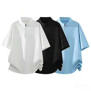 Men’s Pure Cotton Short-Sleeve Henley T-Shirt — Summer Loose Fit, Breathable, Minimalist Raglan Sleeves, Relaxed Casual Style for Commuting, Versatile