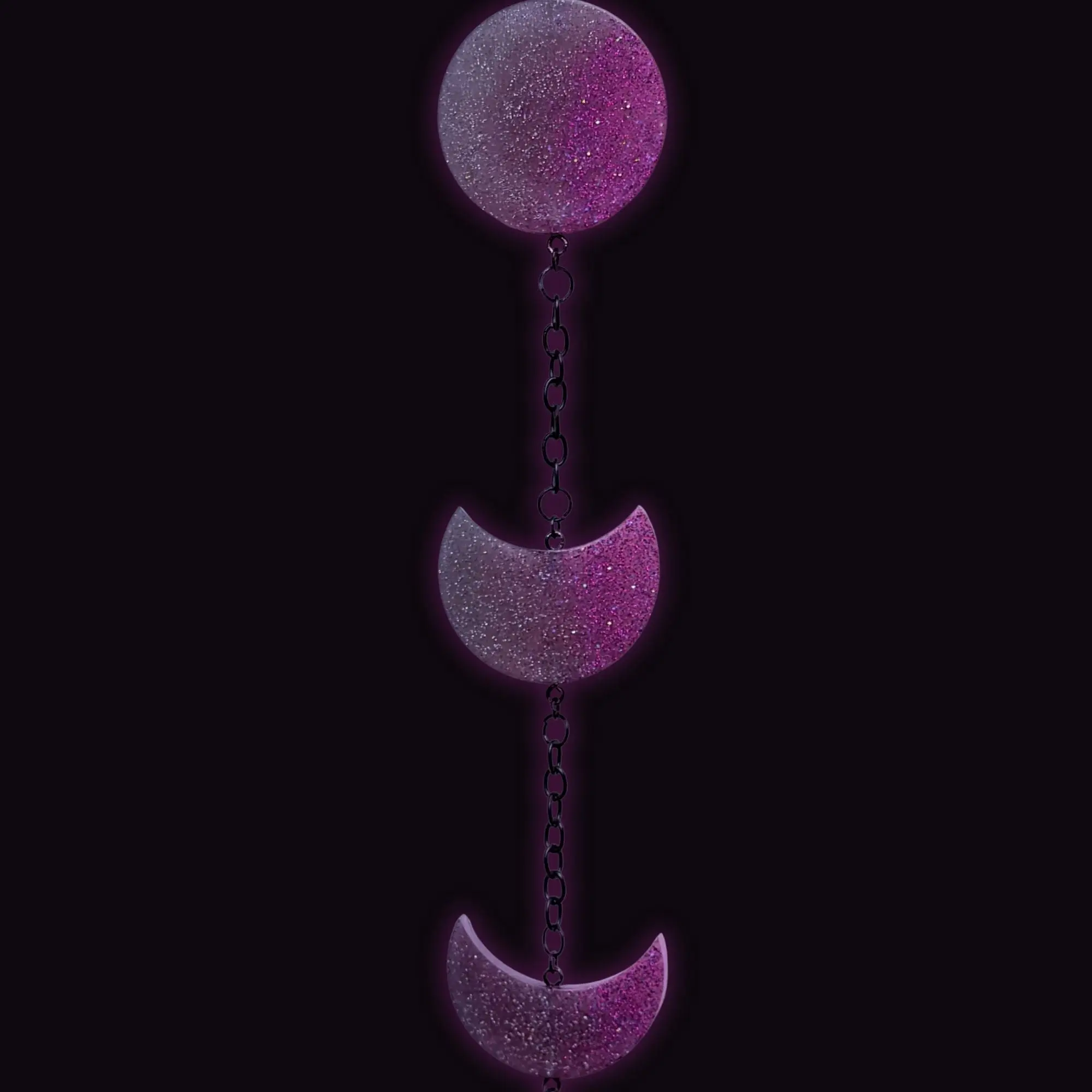 Pink & Black Laser Holographic Mini Moon Phase – Crescent Moonstone