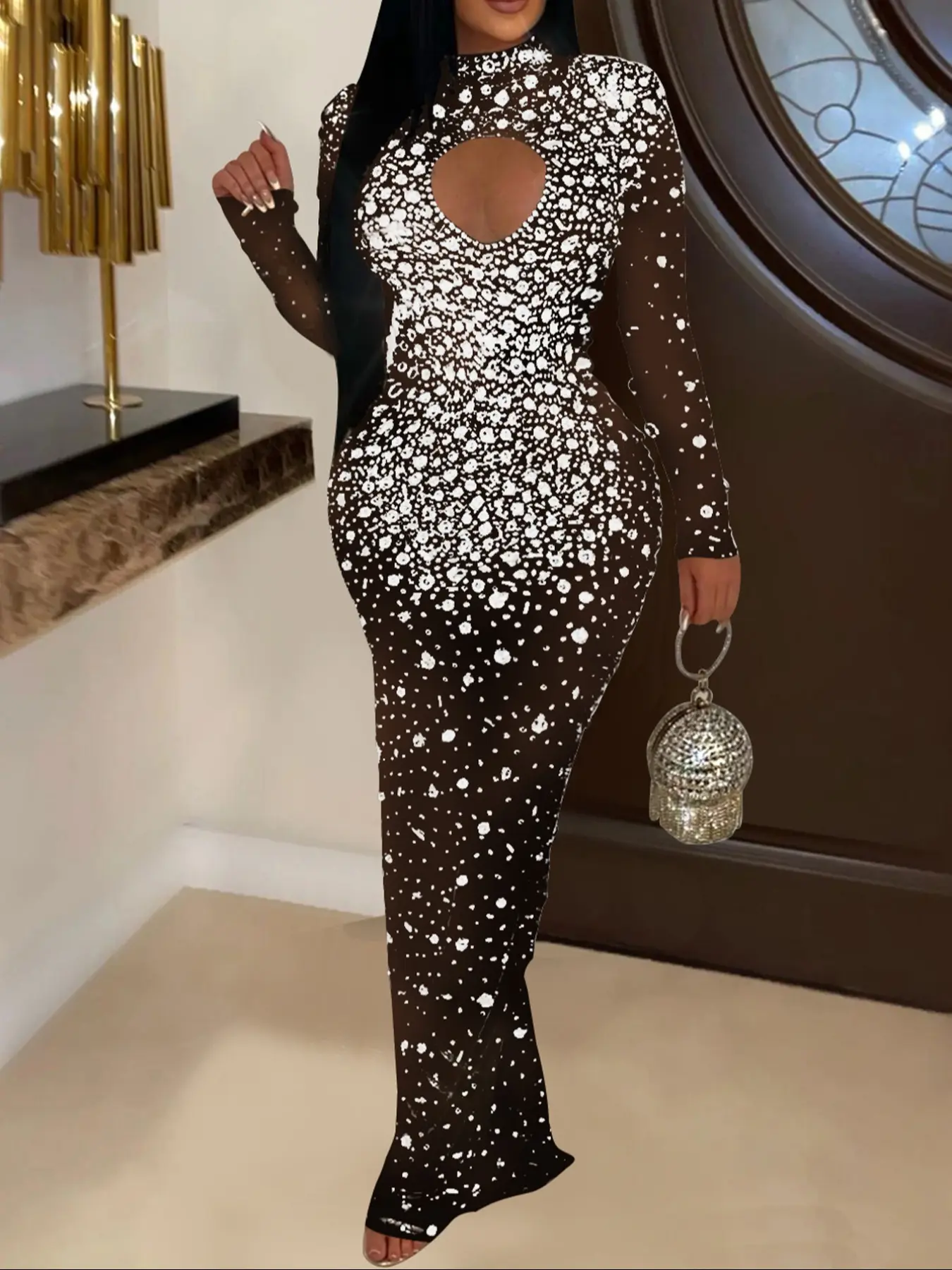 Women's Rhinestone Decor Zipper Back Sheer Tulle Bodycon Dress, Elegant Mock Neck Long Sleeve Maxi Dress for Party, Chic Elegant Fit Womenswear, Sequin Bodycon Dress, Embellished Dress, Elegant Gown - TikTok Shop Women's Rhinestone Decor Zipper Back Sheer Tulle Bodycon Dress, Elegant Mock Neck Long Sleeve Maxi Dress for Party, Chic Elegant Fit Womenswear, Sequin Bodycon Dress, Embellished Dress, Elegant Gown - TikTok Shop