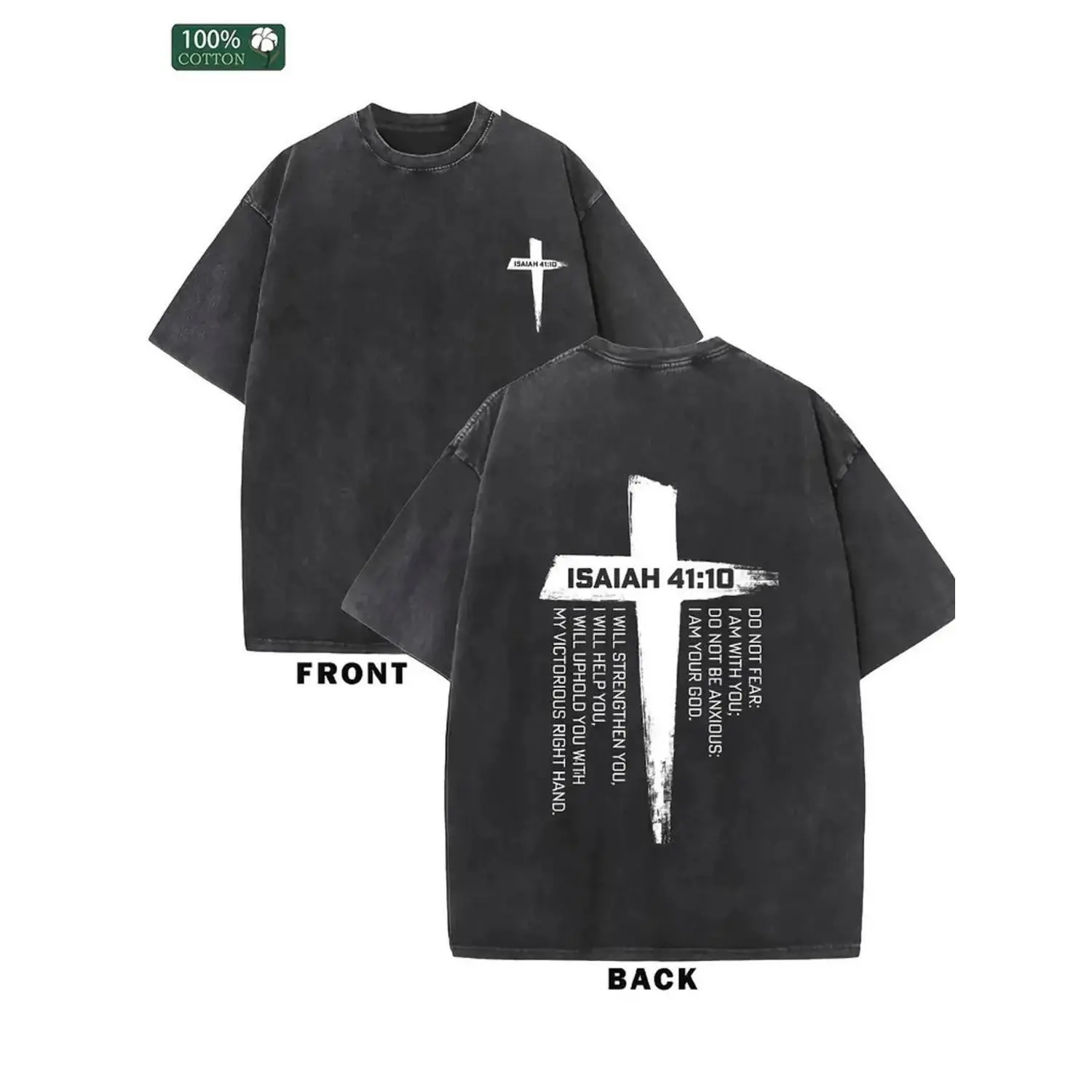 Men's Vintage Streetwear 240GSM Heavy Washed Cotton Crew Neck T-Shirt - Double-Sided Cross Graphic, Casual Short Sleeve, Ribbed, Enzyme-Wash, All-Seasons, Unisex Fitted, Athletic Menswear