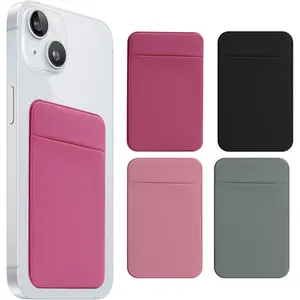 4 count Cell Phone Card Holder Stick , Elasticity Fabric Self Adhesive Phone Wallet for  of Phone Case for  Android and  Smartphones (Black+Gray++HotPink)