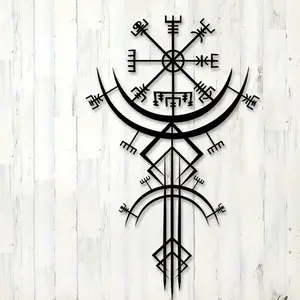 Vegvisir Viking Metal Wall Art, Rustic Nordic Mythology Decor, Complex Rune Design, Perfect Thanksgiving & Christmas Gift, Artistic