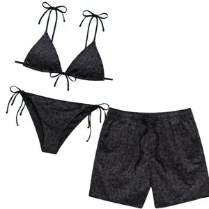 [Hot Summer] Black Panther Matching Couple Swimsuits Set, BF and GF Matching Swimsuits, BF and GF Swimsuits, Panther Pattern Printed Bikini Set for Women, Swimwear Set for Couples, Couple Trendy Bikini And Hawaii Short, Summer Beach Vacation