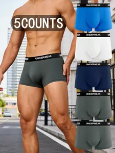 5 pcs Men's Solid color leisure flat cornered underwear, Boxers Briefs, Soft, loose men's underwear, Men's underwear suitable for Four Seasons and daily wear