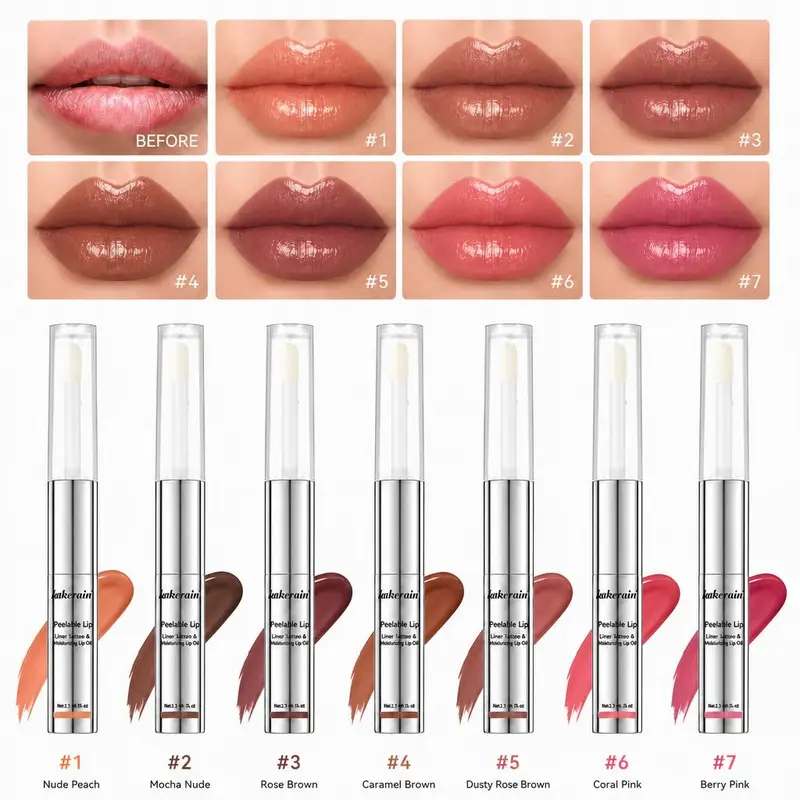 2-in-1 Tinted Peel-Off Lip Gloss & Lipliner - Nourishing, Hydrating, Glossy, Plumping Transparent Lip Oil, All-Day Wear, 7 Shades, Beauty Cosmetics, Spring Gift, Refreshing Look, Lip Care