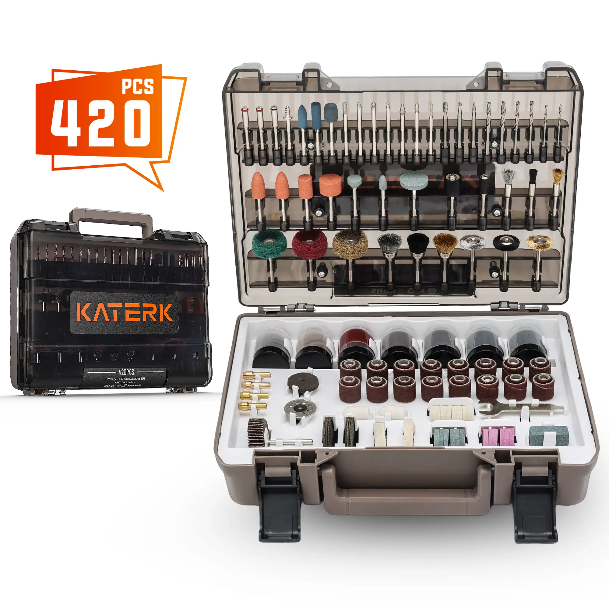 Katerk 420PCS Rotary Tool Set, 1/8" Shank Universal Drill Bit Kit, Multitools & Accessories Compatible with Dremel Rotary Tools for Cutting, Sanding, Tool Set Multitools & Accessories