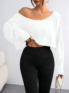 Women's Fashion One Shoulder Loose Fit Bottom Layer Top, Ice-Cool Long Sleeve Spring Summer T-Shirt, Stylish Casual Wear