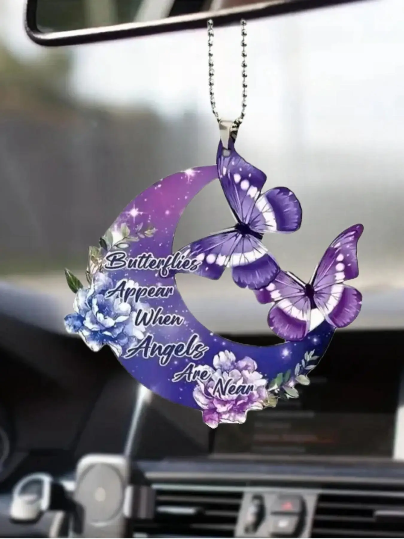 Acrylic Butterfly & Moon Design Car Hanging Ornament, Cute Car Rearview Mirror Pendant, Bag Keychain, Keychain Decoration, Home Decor