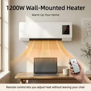 Wall-Mounted Heater 1200W for Indoor Use with Remote Control & 6-Hour Timer Tool-Free Installation for Bedrooms Bathrooms Garages and Offices