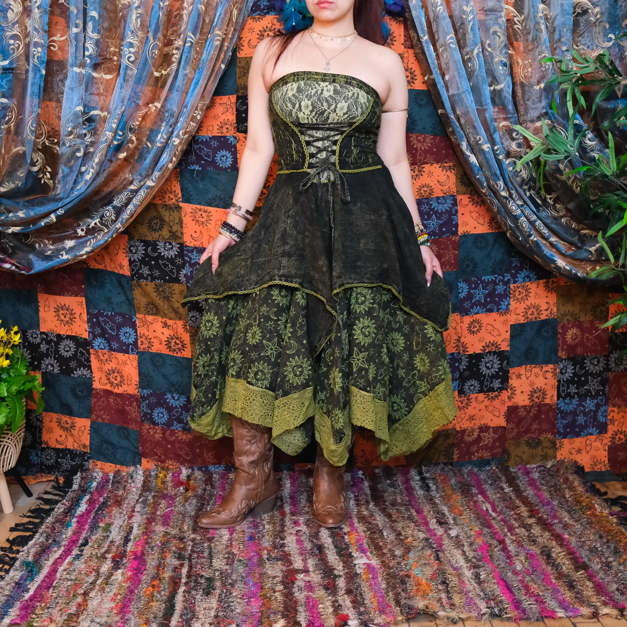 fairy cottage core dress Fairycore V Neck Embroidery Nymph Dress Purple / L (Length- 54.7 inches/139 cm) I Retro Fairy
