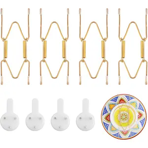 4 Pack Plate Hangers for The Wall Suitable for 4 inch Small Decorative Plate, Invisible Stainless Steel Plate Hangers for Display with Wall Hooks, for Plates/Platter/Dish/Picture