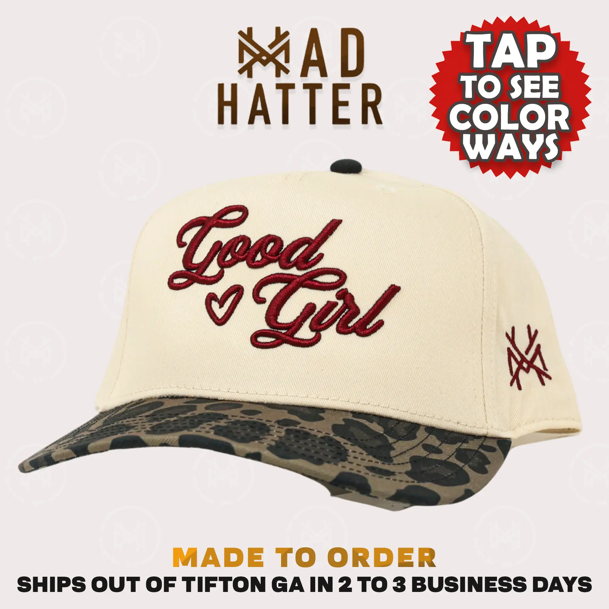 Good Girl By The Mad Hatter Co. 3D Puff Embroidery (Up To Size 8 Head) Trucker Hat Snapback Adjustable Premium Womens trucker hat Good Girl By The Mad Hatter Co. 3D Puff Embroidery (Up To Size 8 Head) Trucker Hat Snapback Adjustable Premium Womens trucker hat