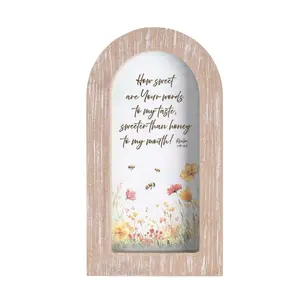 360 Stand Arched Glass Photo Frame with Glass Insert, 5x8 Floral Decor, Dimensional Design for Home Wall Display, Wood Frame