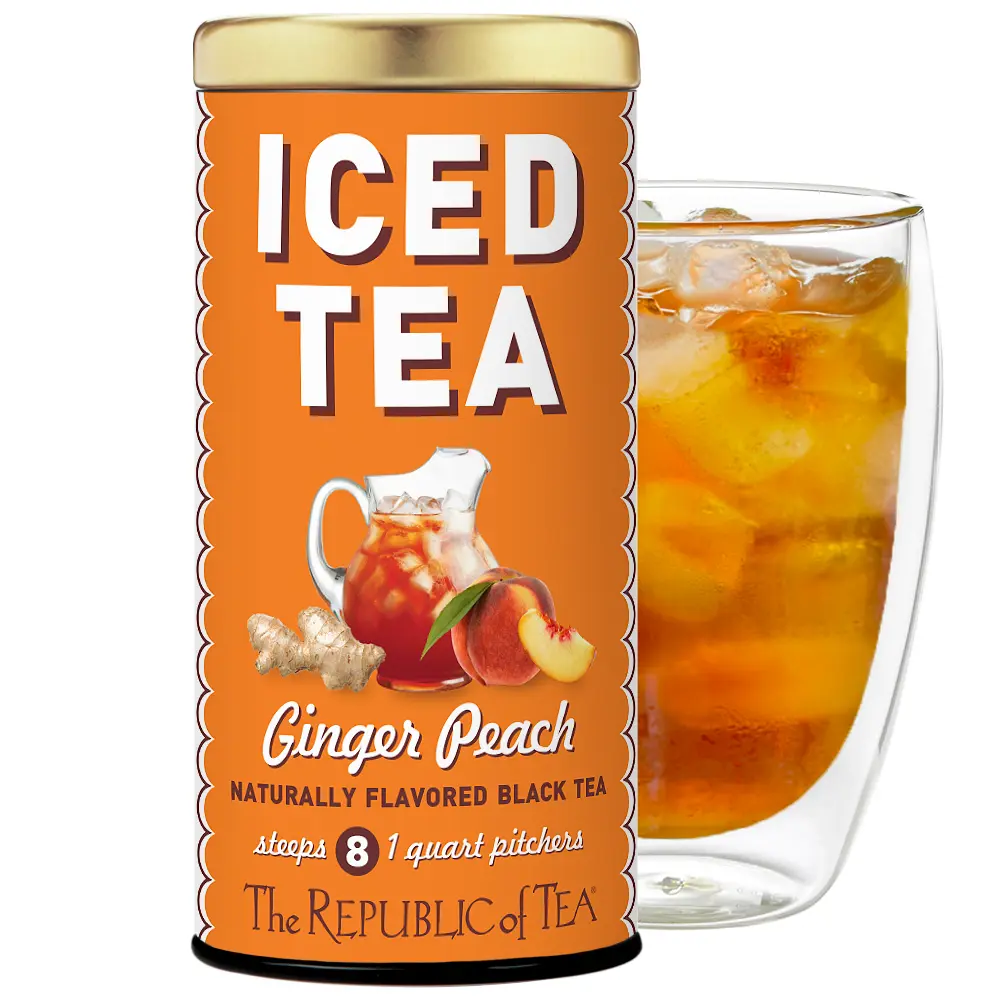 The Republic of Tea - Ginger Peach Black Iced Tea Bags, 8 Large Quart-Sized Iced Tea Pouches, Naturally Caffeinated The Republic of Tea - Ginger Peach Black Iced Tea Bags, 8 Large Quart-Sized Iced Tea Pouches, Naturally Caffeinated