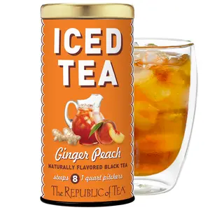 The Republic of Tea - Ginger Peach Black Iced Tea Bags, 8 Large Quart-Sized Iced Tea Pouches, Naturally Caffeinated