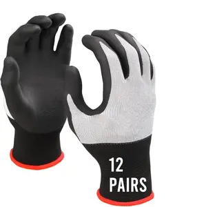 12 Pairs MINI-SOFT Work Gloves Micro-Foam Nitrile Coated MN5330—Touch Screen, Water and Oil Resistant, CoolMax Technology Dries 5x Faster Than Cotton Gloves, Ideal for Automotive, Gardening (L)