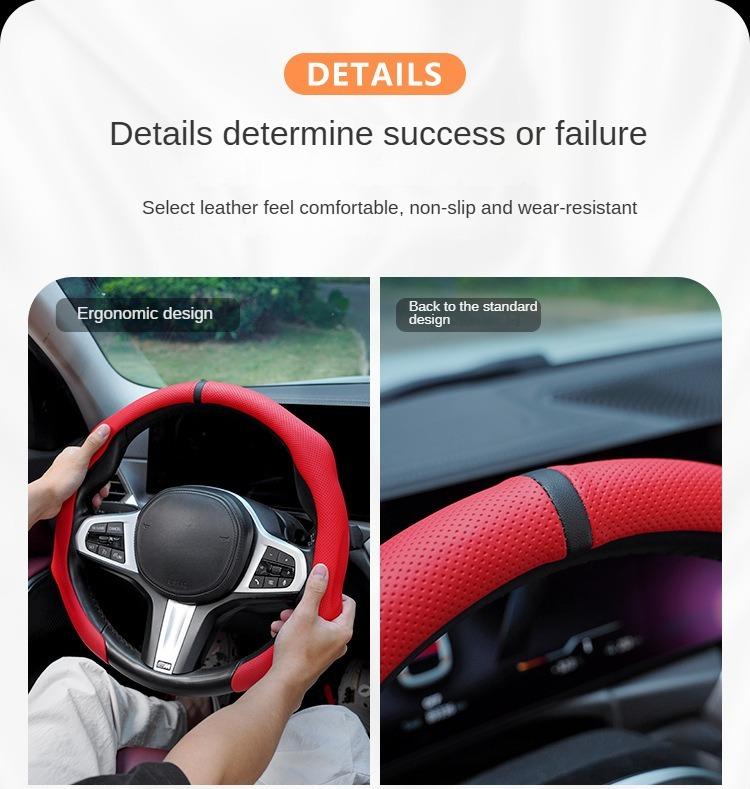 Universal Fit Car Steering Wheel Cover, Nappa Leather, Black with White Stitching, Ultra-Thin, Anti-Slip, Breathable, Quick Spin, All-Season, Auto Interior Kit