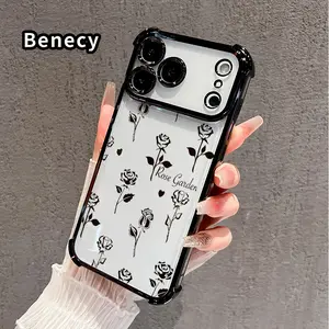 Phone Case for iPhone 17 16 Pro Max 15 Plus 14 13 12 11 E Air Silhouette rose Patterned Four Corner Airbag Electroplated Anti-Collision Protection Smartphone Cover