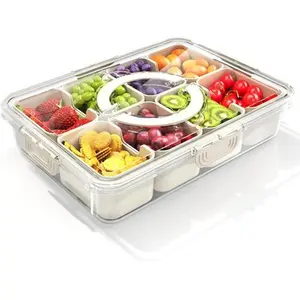 Divided Serving Tray with Lid and Handle, Multi-purpose Food Organizer and Storage Container