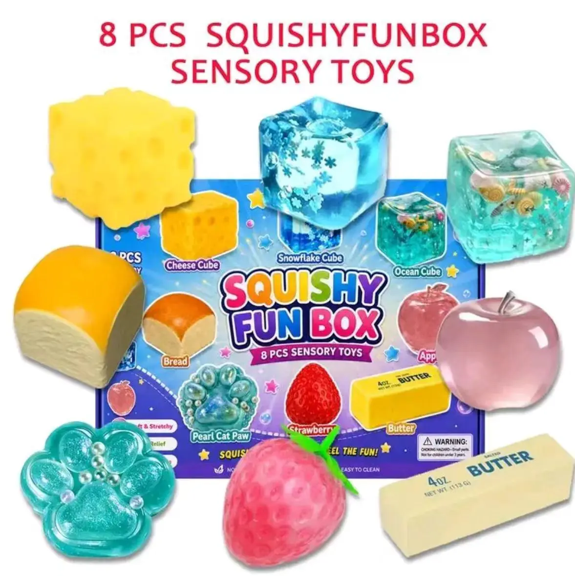 8-Piece Set  Malt Sugar Stress Relief Fidget Toys, Sensory Bundle, Creative Slow-Return Squishy, 8 Different Styles summerwins,deals for you，
