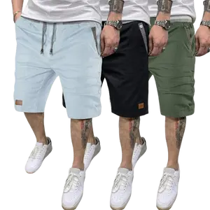 Men’s summer athletic casual bermuda shorts, 3-pack; adjustable elastic waistband with drawstring; striped pockets; leather patch decoration; suitable for outdoor activities, everyday wear, and commuting; versatile for any occasion; ideal as a holiday gif