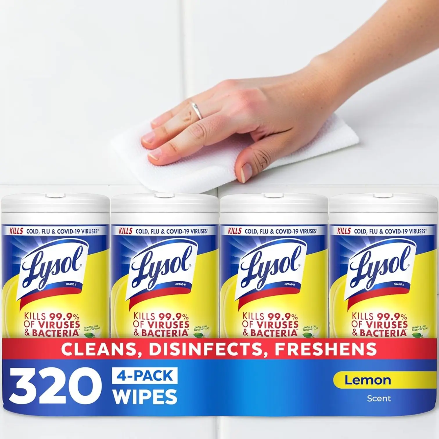 Lemon-Scented Disinfecting Cleaning Wipes – Multi-Surface Sanitizing & Deodorizing Wipes for Kitchen, Bathroom & Home – 80 Count, 4-Pack