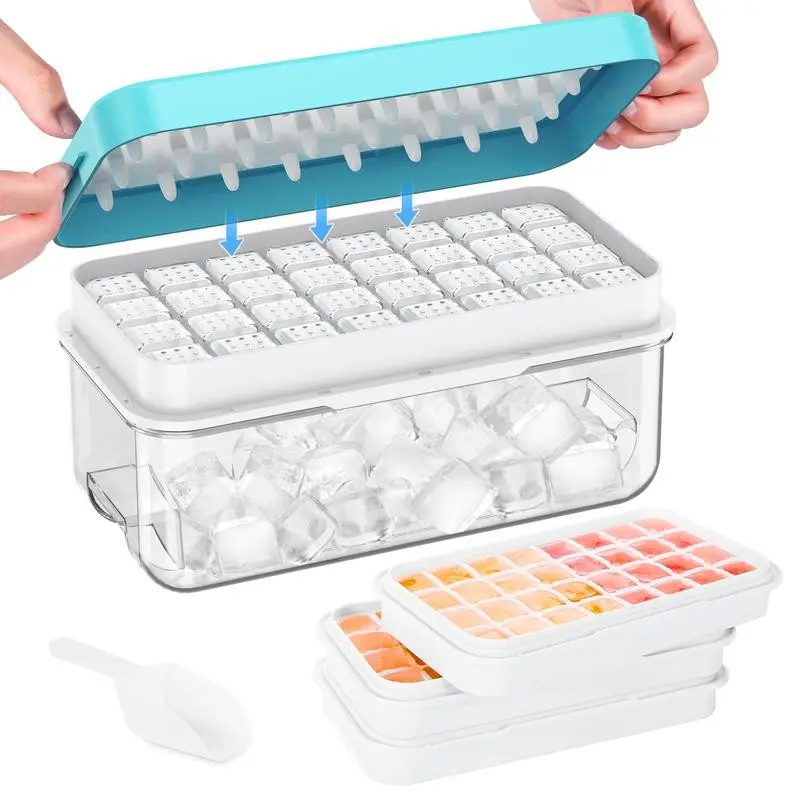 Stackable Ice Cube Tray Set with Lid and Bin -64/96Cubes, Stackable Design, BPA Free,Easy-Release Ice Molds for Freezer,IncludesScoop Containers Utensils