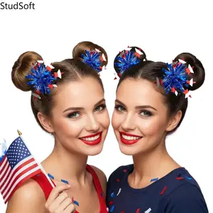 2Pcs Patriotic Hair Clips - Glitter Bow Star Stripe Barrettes with Firm Grip, 250th Anniversary 4th of July Accessories, US Independence Day Gifts for Girls (Bag Accessories Category)