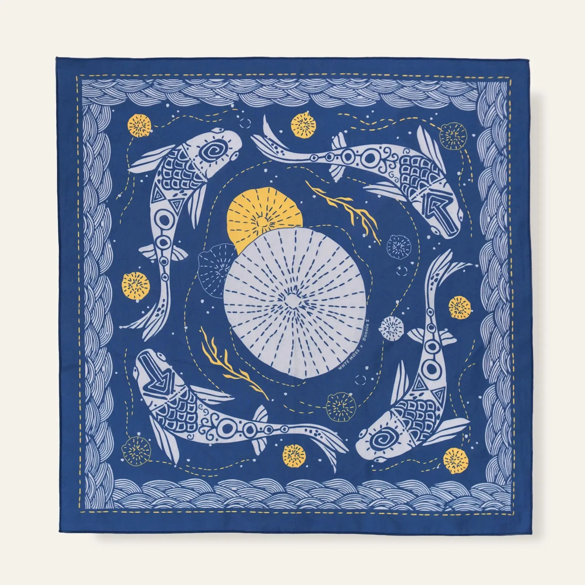 WHTE MOSS Koi Bandana - Blue, Unisex Wear, EDC Accessory, Square Shape, Soft Texture, Gift Ready Scarf