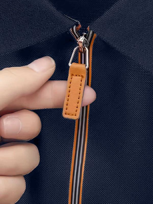 New Casual Printed Zip Short Sleeve Polo Shirt, Comfortable Fabric with Stylish Logo, Ideal for Golf, Fishing, Beach Vacations and Camping