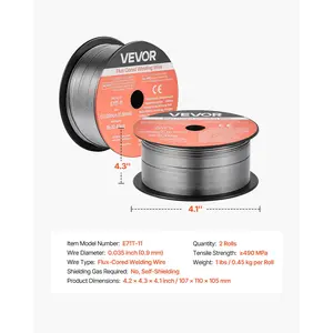 VEVOR Flux Core MIG Welding Wire, E71T-11 0.035-inch 1 LBS, Gasless Mild Steel Welding Wire with Low Spatter for All Position Arc Welding, Self-Shielded for Outdoor Use (Pack of 2 Rolls)