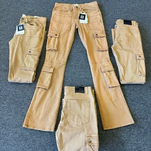 Men’s khaki cargo stacked jeans