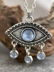 Vintage Evil Eye Pendant Necklace with Blue Stone Charms - Retro Lucky Protection Statement Jewelry Suitable for Both Men and Women  Daily Vacation Bling Stylish Accessory Boho Style Jewelry