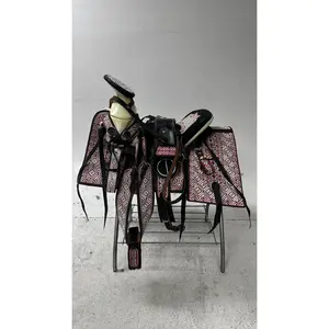 Charro Saddle – Black Leather with Red & White Embroidery (15.5”) “El Diamante”