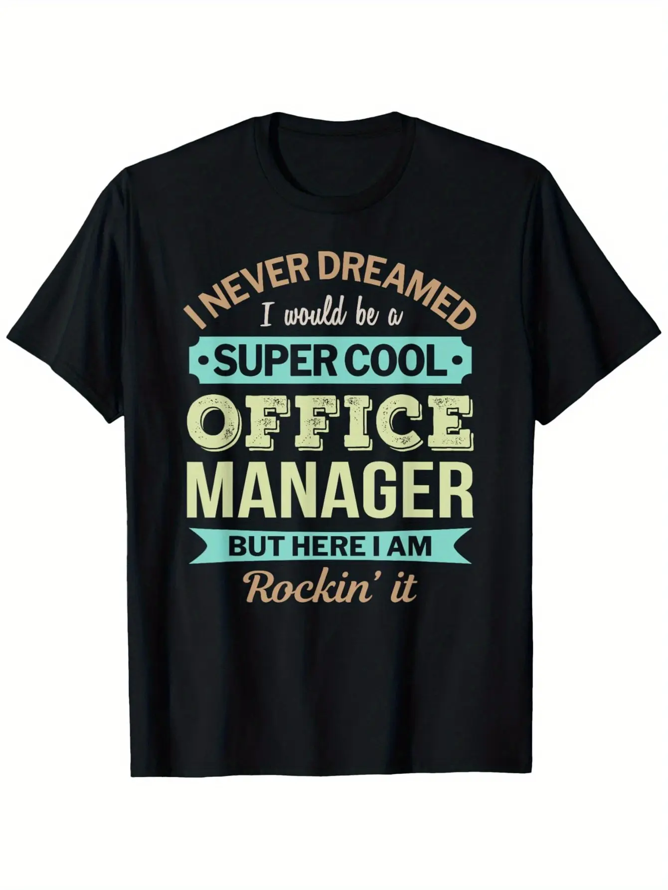Men's Funny Slogan "Super Cool Office Manager" Graphic T-Shirt - 100% Cotton, Soft Lightweight, Classic Short Sleeve Round Neck, Casual Streetwear Top, Christmas Perfect Gift for Office Managers, 2XL-5XL Menswear