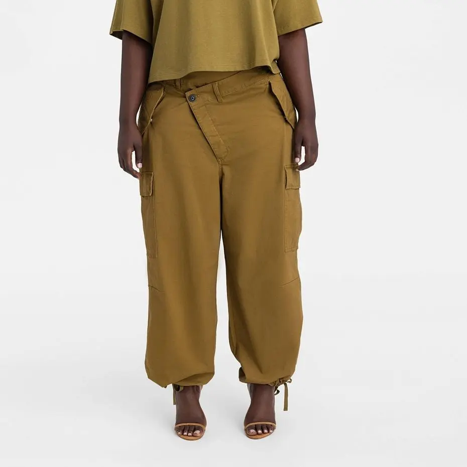 KBB by Kahlana Size Medium Wide Leg Cotton Blend Cargo Crop Pants in Olive Green
