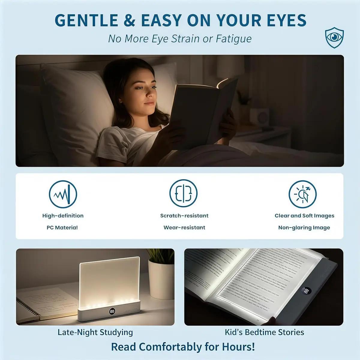 Smart LED Reading Light Book Light Treasure Box Rechargeable Clear LED Flat Reading Light Timer Doodleable Study Lamp The Quiet Reader's Dream Lights Ultra-thin Wireless Design