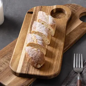 1pc Acacia Wood Cutting Board with Handle, Irregular Steak Board, Restaurant Fruit Bread Snack Tray, Wooden Board for Kitchen Use