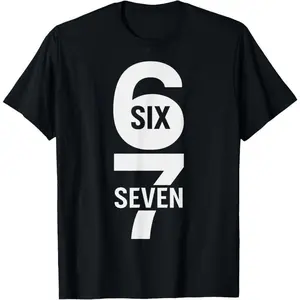 Fun Six Seven 6 7 Meme Design 6 7 T-Shirt, Casual Round Neck Design Graphic Tees Streetwear Black Casual Tops for Men Women T-Shirts funny graphic tee