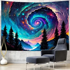 Tapestry Amhokhui Galaxy Space Tapestry Colorful Starry Sky Tapestry Trippy Mountain Tapestry Misty Forest Tapestry Fantasy Landscape Tapestry Wall Hanging Decor for Home Bedroom Decoration Decorating Design Cloth Eye