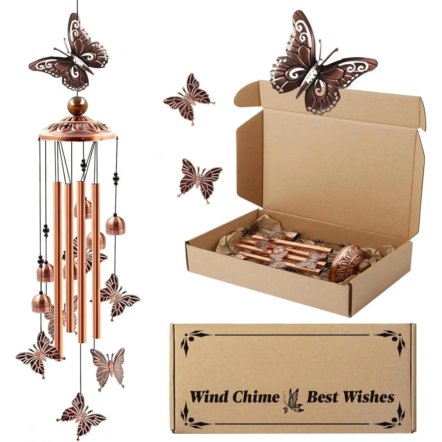 Wind Chimes Outdoor Clearance, Butterflies  Tube Windchime with S Hook,Patio Garden Decor, Housewarming .