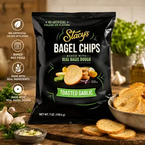 Stacy’s Baked Bagel Chips, Toasted Garlic Flavor, 7 oz Bag, No Artificial Colors or Flavors, Savory Snack
