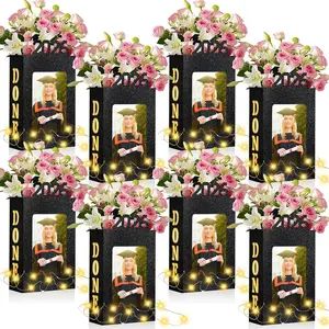 8 Sets of 2026 Graduation Table Decorations Photo Centerpieces for Table Graduation Picture Frames Box Lighted Done Grad Party Favor for College Graduate Friends Gifts(Black)