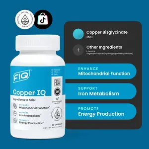 FIQ Copper IQ - Copper Bisglycinate Supplement for Mitochondrial Health, Iron Metabolism & Energy Production - 60 Capsules - Brain Booster