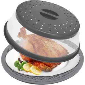 12“ Large Microwave Splatter Cover & Silicone Mat,12 Inchs Vented Collapsible Guard dish Plate lid & Round Kitchen mat for food