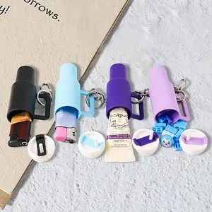 10-Mini Tumbler Keychains with Detachable Lipstick  Lip Gloss Storage - Fashionable, Ideal for Backpack  Car Keys, Perfect Gift for Friends  Sports Enthusiasts, Mixed Color Plastic