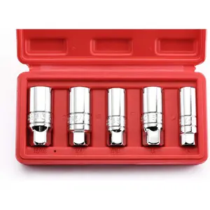 3/8-Inch Drive Spark Plug Socket Set, SAE & Metric, CR-V Steel Mirror finish, 6-Point, 5/8-Inch, 3/4-Inch, 13/16-Inch, 14mm, 18mm, 5-Set