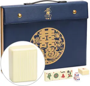 Yellow Mountain Imports "Bleau Fontaine Chinese Mahjong Set with 146 Medium Tiles and Blue Vinyl Case - for Chinese Style Gameplay Only